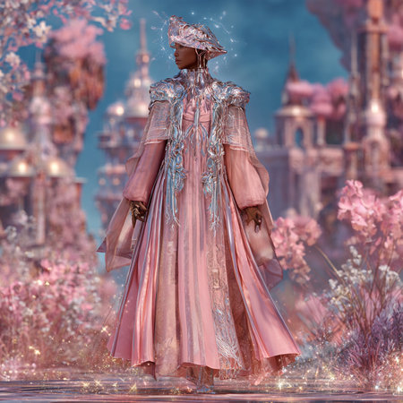 3D Illustration of a female fairy tale character in a pink dressの素材
