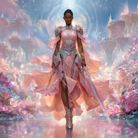 3D Illustration of a Fantasy Fantasy Woman in a Pink Dressの素材
