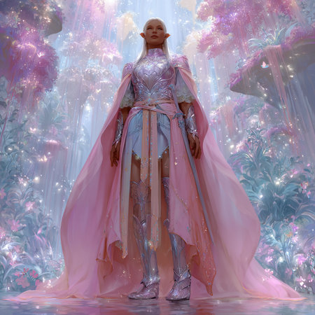 3D rendering of a fairy tale princess in a fantasy forest.の素材