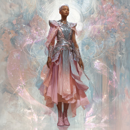 3D rendering of a beautiful woman in a fantasy dress.の素材