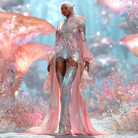 3D rendering of a female fairy tale character in a fantasy forest.の素材