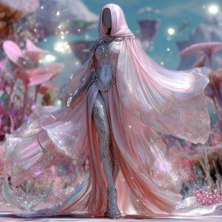 3D Illustration of a Fantasy Fairy Tale Princess in a Pink Dressの素材