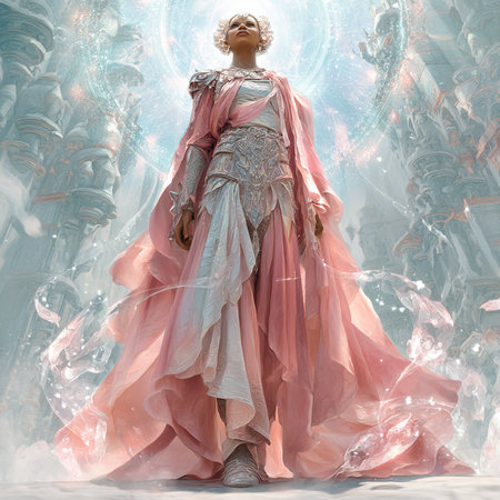 Fantasy portrait of a beautiful woman in a long pink dress. Fantasy.の素材