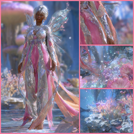 Collage of a beautiful fairy in a fairy costume. 3d renderの素材