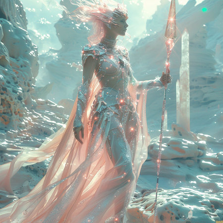 3d illustration of a fantasy woman in the sea with a crystal ballの素材