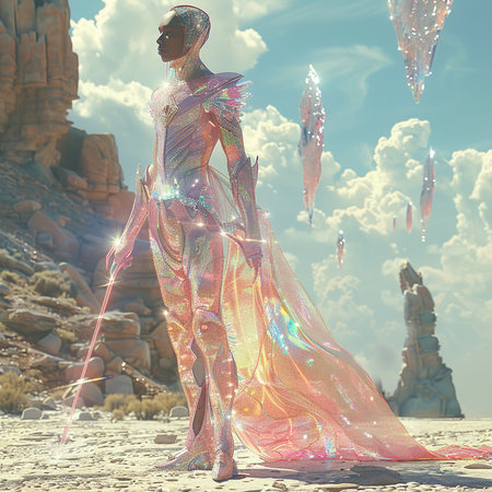 Beautiful girl in a beautiful dress in the desert. 3d renderingの素材