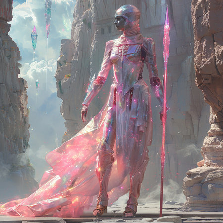 Fantasy landscape with a female figure in the ancient city of Petraの素材