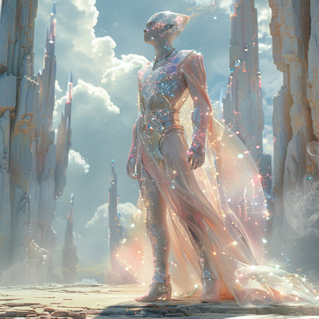 Fantasy woman in the ancient temple. 3D illustrations. Fantasy.の素材