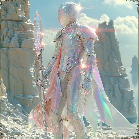 Fantasy scene with a knight in armor and armor, 3d illustrationの素材