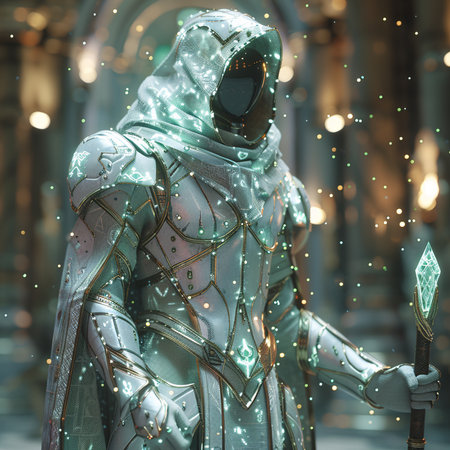 Sculpture of a medieval knight in armor with a spear.の素材