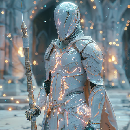 3D rendering of a female robot with a sword and armor.の素材