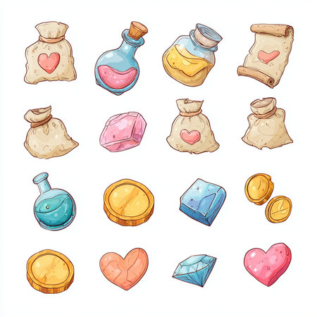 Set of hand drawn vector illustrations of magic potion and magic stones.の素材
