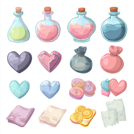 Bottle with love potion and magic elixir. Vector illustration.の素材