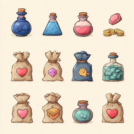 Cartoon vector illustration of a set of different hand-drawn magic objectsの素材