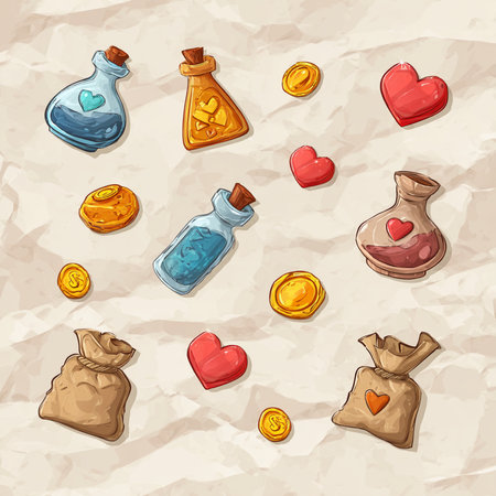 Illustration of a set of doodle items for Valentine's Dayの素材