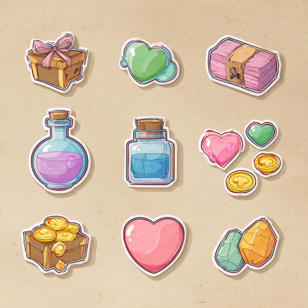 Illustration of a set of colorful stickers for Valentine's Day.の素材