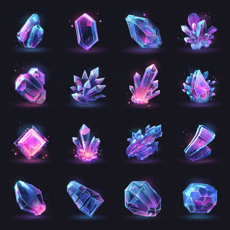 Vector set of gems on a black background. Collection of precious stones.の素材