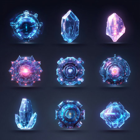 Vector set of crystal elements. Polygonal low poly design.の素材