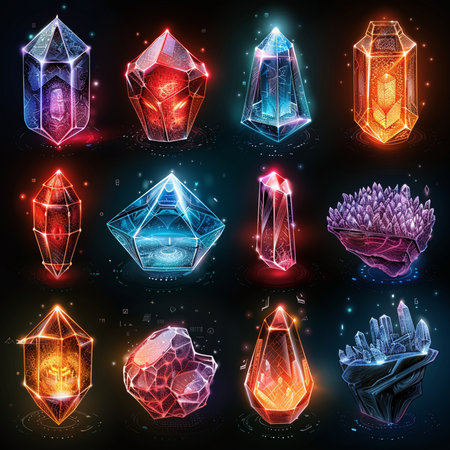 Set of magic crystal. Vector illustration of a set of magic crystals.の素材