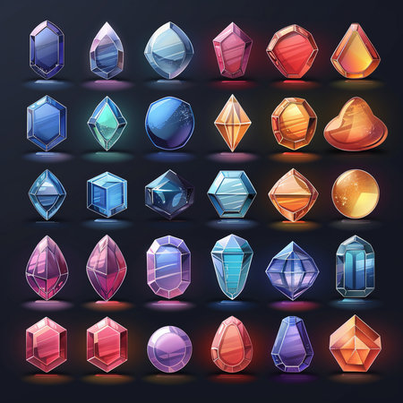 Set of different gemstones. Vector illustration on a dark background.の素材