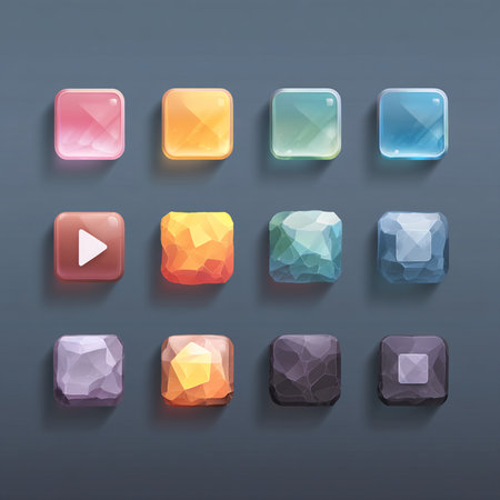 Vector set of glass buttons for web and mobile applications isolated on gray backgroundの素材