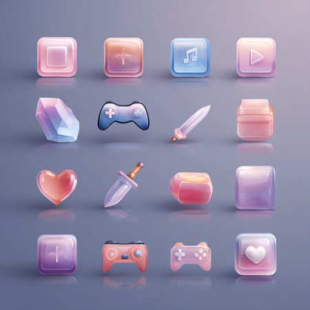 Game icons set. Realistic vector illustration of 16 game icons for webの素材