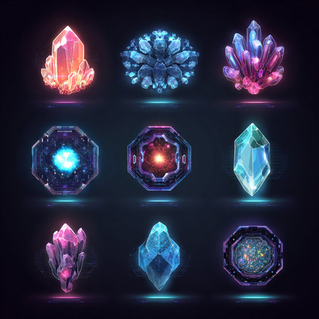 Set of gems. Vector illustration. Isolated on black background.の素材