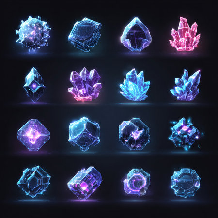 Set of crystal gems on a black background. 3d illustration.の素材