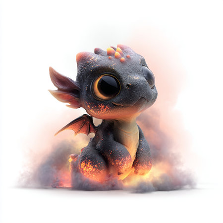 Fantasy creature with fire and smoke on a white background. 3d illustrationの素材