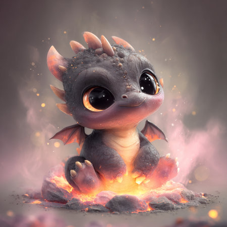 Funny monster with fire and smoke on a gray background. 3d renderingの素材