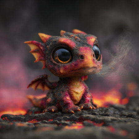 Fantasy dragon in the fire with smoke, 3d illustration.の素材