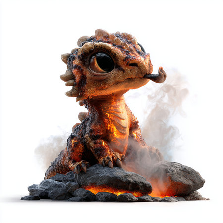 dinosaur in the fire on a white background. 3d illustrationの素材