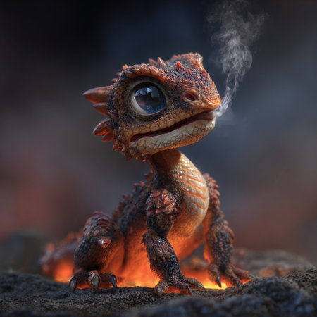 3d rendering of a fantasy dragon on a hot lava background.の素材
