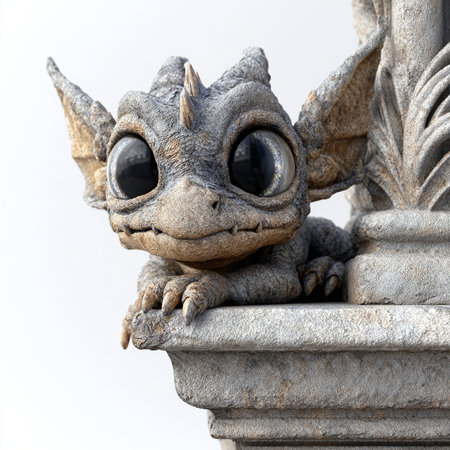 Closeup of a dragon statue on a pillar in a park.の素材