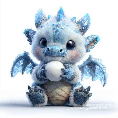 3D rendering of a cute blue monster isolated on white background.の素材