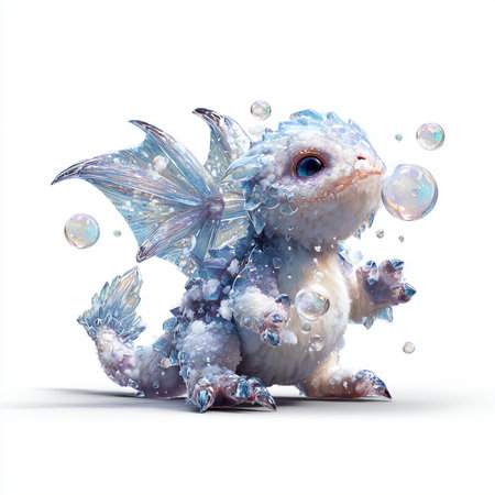 3D rendering of a fantasy creature with bubbles isolated on white backgroundの素材