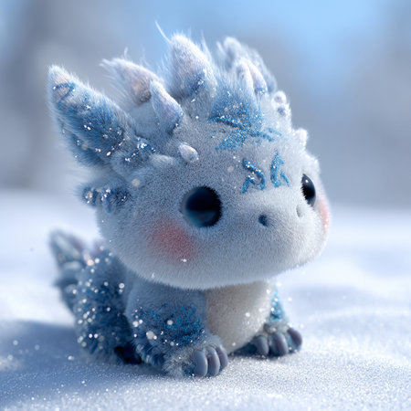 Funny Christmas reindeer in the snow with snowflakesの素材