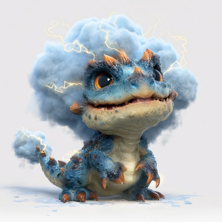 Fantasy monster with lightning and smoke around him - 3D illustrationの素材