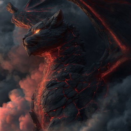 3D Illustration of a Dragon with Fire Flames in the Backgroundの素材