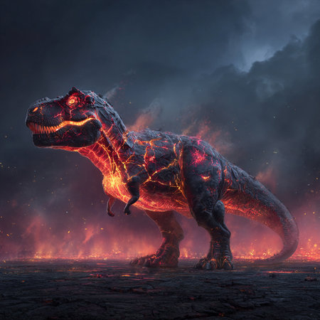 Dinosaur in fire. 3d render. Elements of this image furnished by NASAの素材