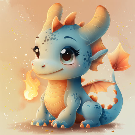 Cute cartoon dragon. Vector illustration of a cute little dragon.の素材