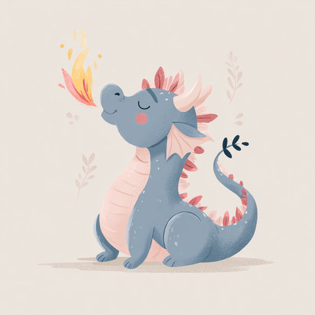 Cute cartoon dragon. Vector illustration of a cute fantasy dragon.の素材
