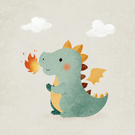 Cute cartoon dinosaur. Vector illustration of a cute little dragon.の素材
