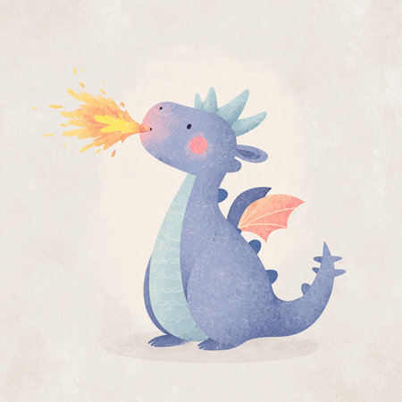 Cute dragon with fire in its beak, vector illustration.の素材