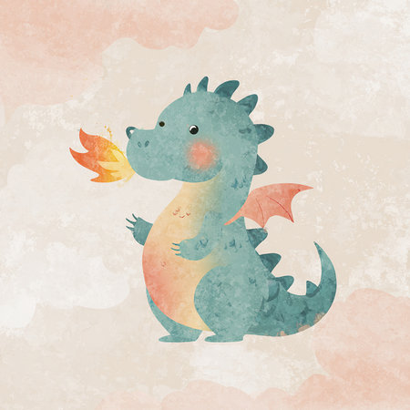 Cute baby dragon with wings in watercolor style. Vector illustration.の素材