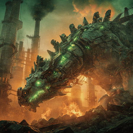 Fantasy alien creature in a factory. 3D illustrations. Elements of this image furnished by NASAの素材