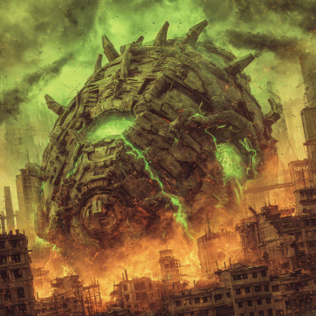 Burning planet earth in fire and smoke. 3D illustrations.の素材