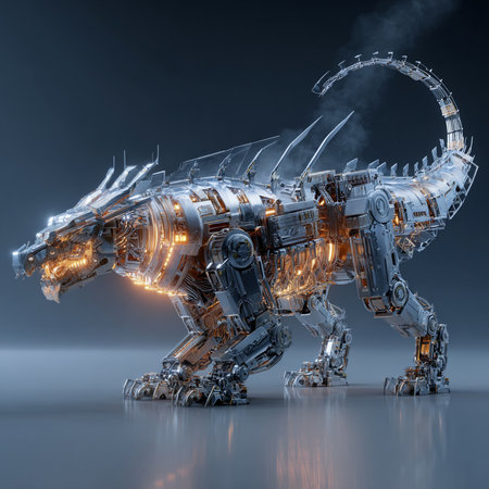 3D rendering of a robot on a dark background. Futuristic robot.の素材