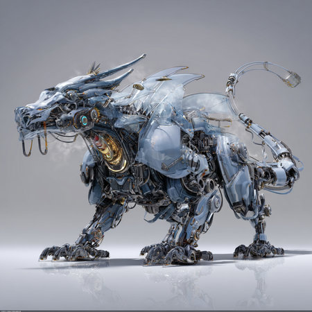 3d rendering of a robot on a gray background with reflection.の素材