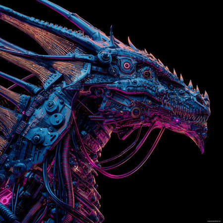 3D rendering of a fantasy dragon isolated on a black background.の素材